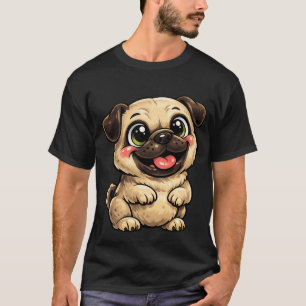 Camiseta Dibujo de Pug de Dibujos Animados Feliz - Arte de 