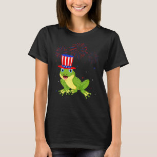 Camiseta Dibujo de rana Rojo Azul Blanco Fuegos artificiale