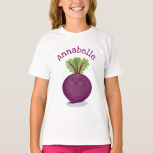 Camiseta Dibujo de remolacha morada linda y feliz en estilo