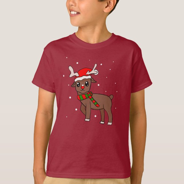 Camiseta Dibujo de renos con Navidades de copas de nieve (Anverso)