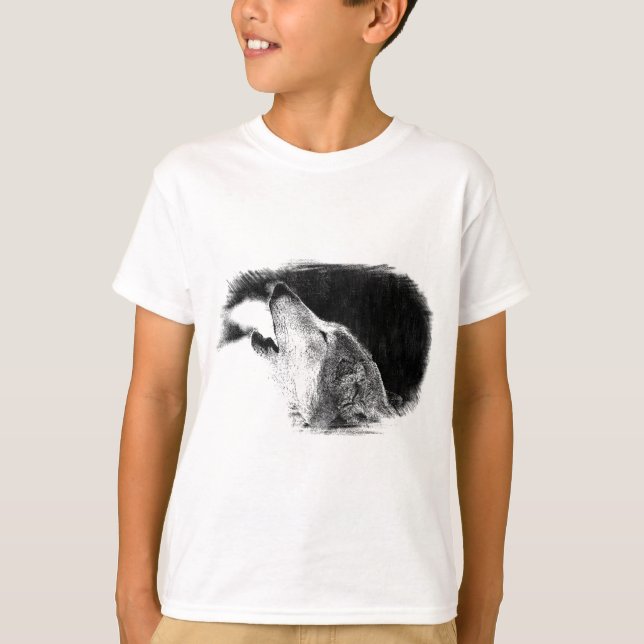 Camiseta Dibujo de sketch de lobo gris negro y blanco (Anverso)