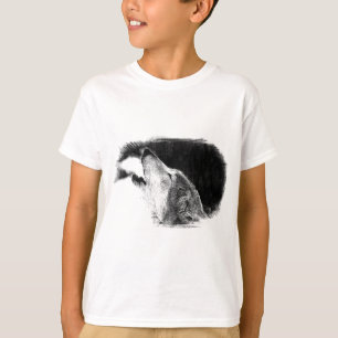 Camiseta Dibujo de sketch de lobo gris negro y blanco