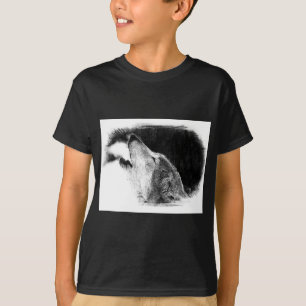Camiseta Dibujo de sketch de lobo gris negro y blanco