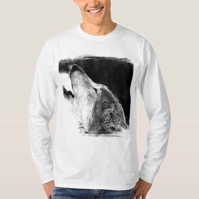 Camiseta Dibujo de sketch de lobo gris negro y blanco (Anverso)