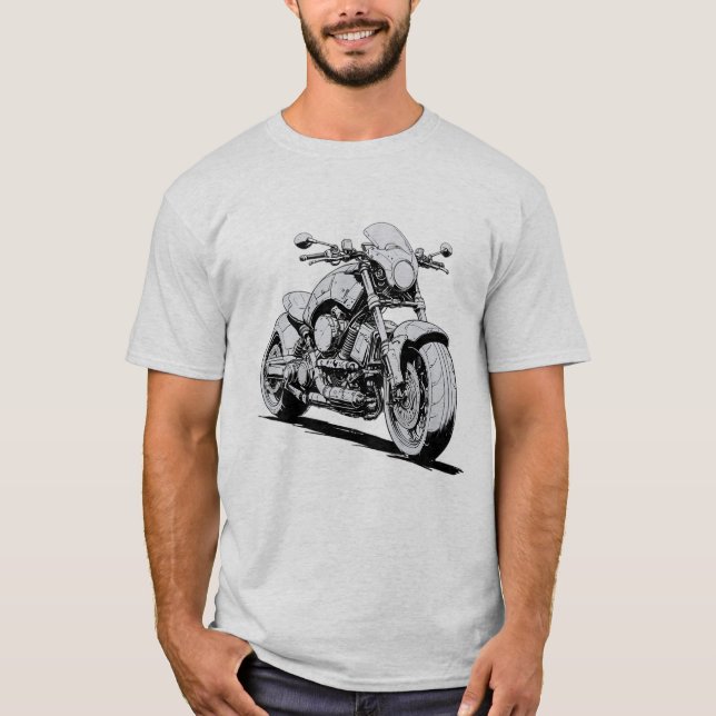 Camiseta Dibujo de tinta ciberpunk de motocicleta futurista (Anverso)