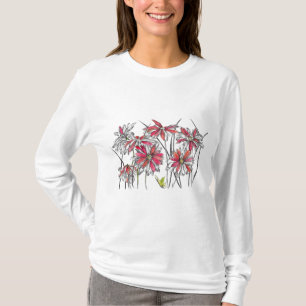 Camiseta Dibujo de tinta de arte botánico con flores de mar