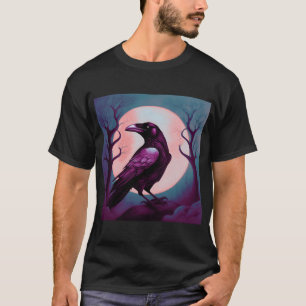 Camiseta Dibujo de un cuervo sobre fondo azul gris