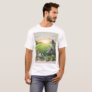 Camiseta dibujo de un hombre sentado en un campo