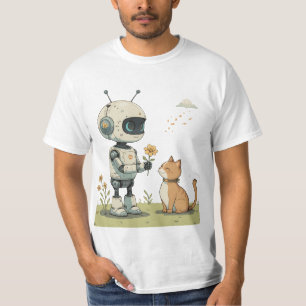Camiseta Dibujo de un robot lindo que le da una flor a un g