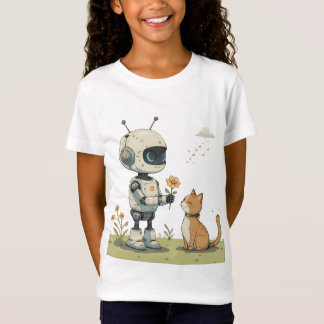 Camiseta Dibujo de un robot lindo que le da una flor a un g
