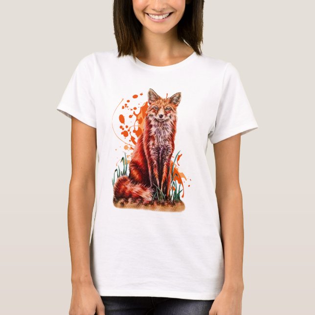 Camiseta Dibujo del arte animal rojo del Fox y de la (Anverso)
