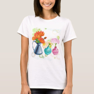 Camiseta Dibujo del color de agua de 3 macetas
