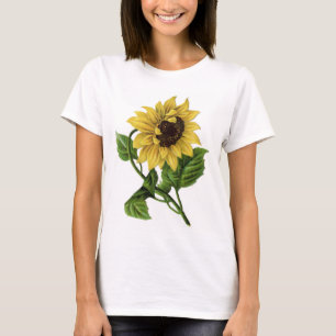 Camiseta Dibujo del girasol del vintage de cerámica