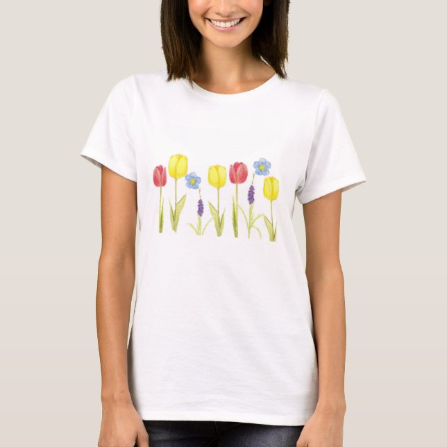 Camiseta Dibujo del Jardín de primavera de las flores de lo (Anverso)