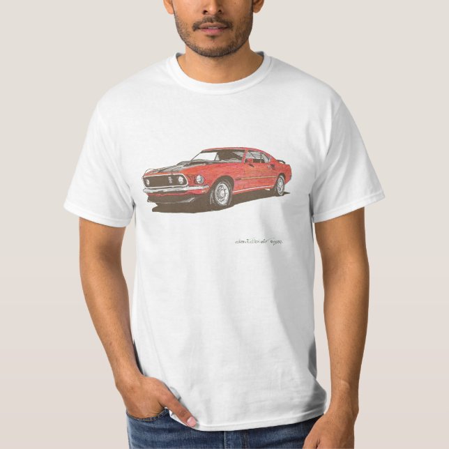 Camiseta ¡Dibujo del mustango de 1969 Mach I en puntos!!! (Anverso)