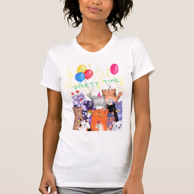 Camiseta Dibujo del Personalizado del Fiesta del gato feliz (Anverso)