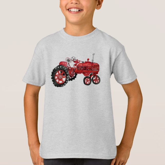 Camiseta Dibujo del tractor rojo antiguo (Anverso)