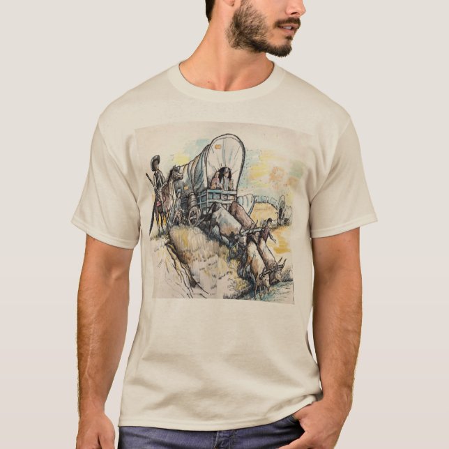 Camiseta Dibujo del tren de carromatos (Anverso)