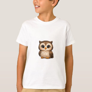Camiseta Dibujo Digital de Cartoon de Búho Lindo Esponjoso 