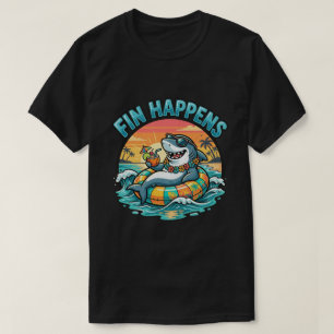 Camiseta Dibujo divertido de aleta de tiburón en la playa h