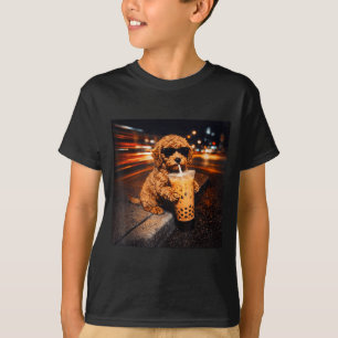 Camiseta Dibujo divertido de goldendoodle bebiendo café hel