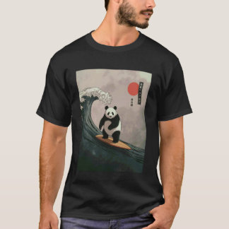 Camiseta Dibujo divertido de panda surfeando Ola Japonesa M