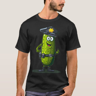 Camiseta Dibujo Divertido de Pepino con Uniforme de Policía