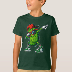 Camiseta Dibujo divertido de pepino haciendo dab para niños