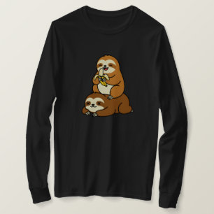 Camiseta Dibujo divertido de perezoso lindo comiendo plátan