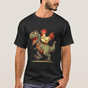 Camiseta Dibujo divertido de pollo montando dinosaurio para