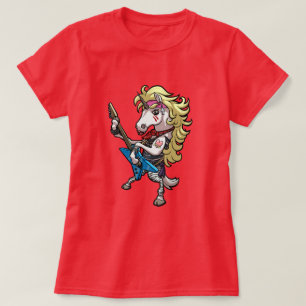 Camiseta Dibujo divertido de unicornio glam metal hard rock