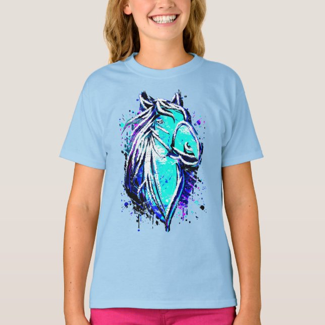 Camiseta Dibujo ecuestre - Caballo azul - Caballo a caballo (Anverso)