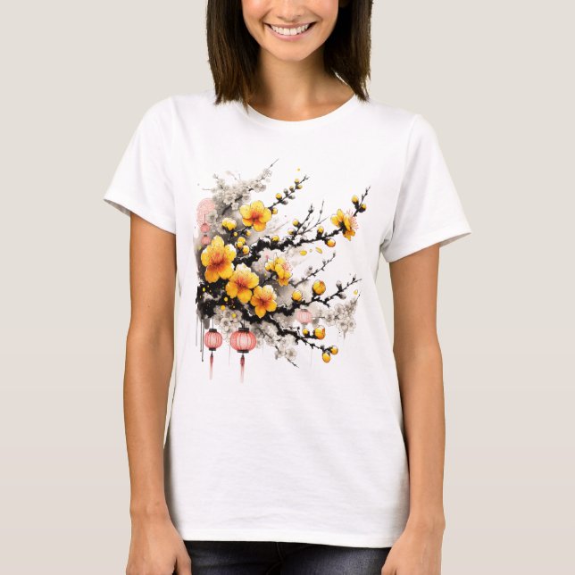 Camiseta Dibujo en tinta de Hoa Mai Feliz Año Nuevo (Anverso)