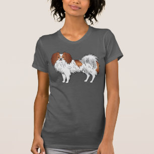 Camiseta Dibujo Feliz de un Perro Phalène Rojo y Blanco Ado