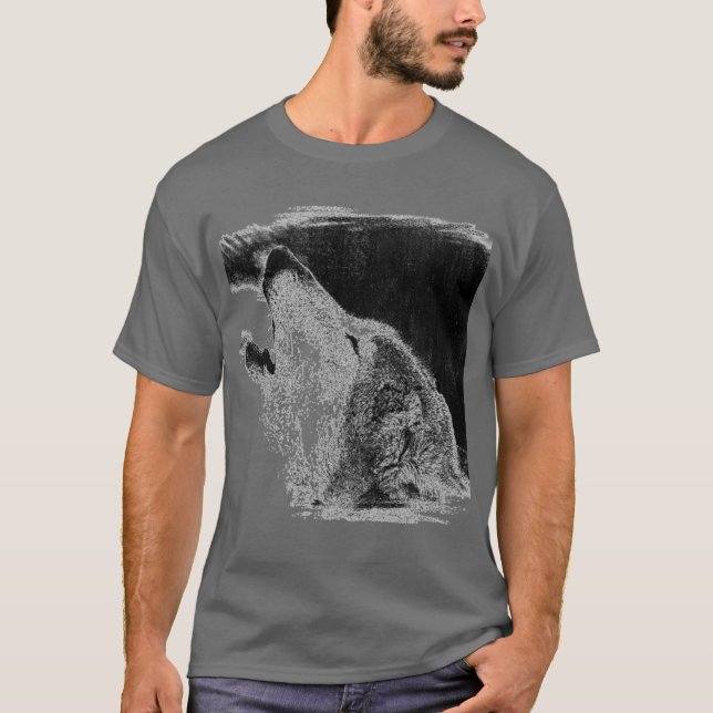 Camiseta Dibujo gráfico de boceto de lobo gris (Anverso)