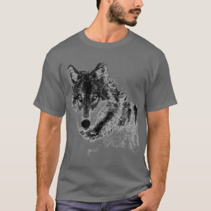 Camiseta Dibujo gráfico de boceto de lobo gris