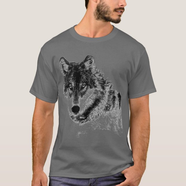 Camiseta Dibujo gráfico de boceto de lobo gris (Anverso)