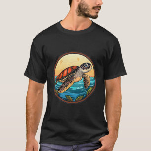 Camiseta Dibujo Gráfico De Una Tortuga De Agua Nadando En E