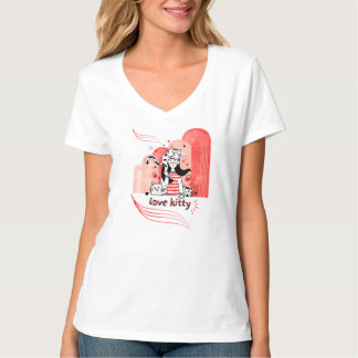 Camiseta Dibujo Gráfico "Love Kitty" Caprichoso
