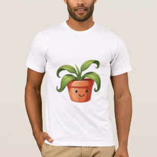 Camiseta Dibujo Kawaii de Planta Feliz en Maceta