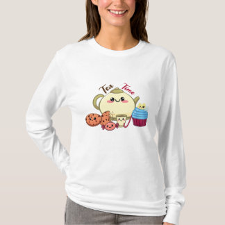 Camiseta Dibujo Kawaii de Té y Dulces en un Momento Adorabl