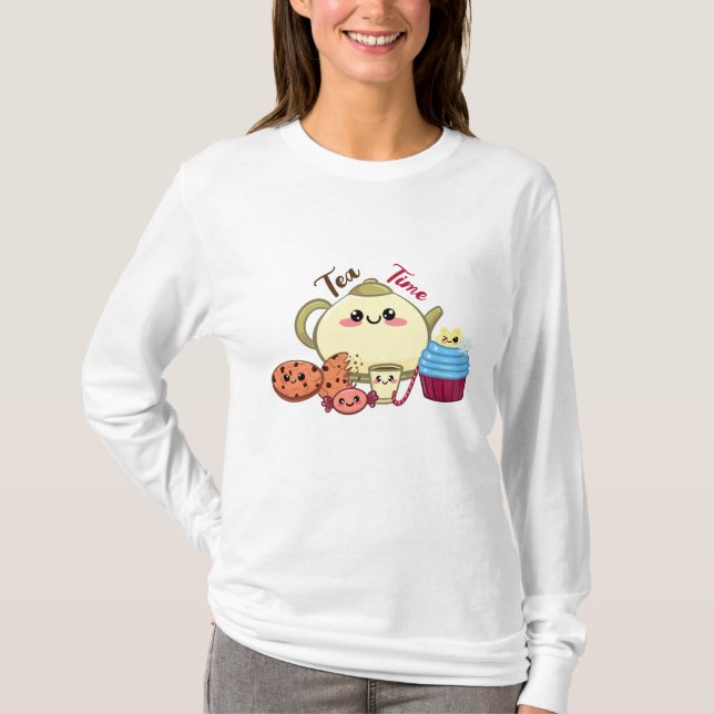 Camiseta Dibujo Kawaii de Té y Dulces en un Momento Adorabl (Anverso)