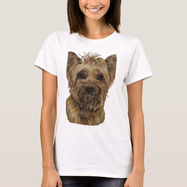 Camiseta Dibujo lindo de Yorkie feliz sedoso (Anverso)