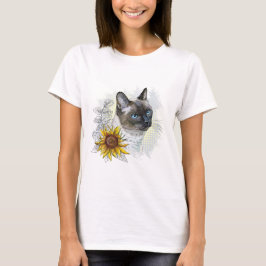 Camiseta Dibujo manual divertido lindo gato tailandés con f