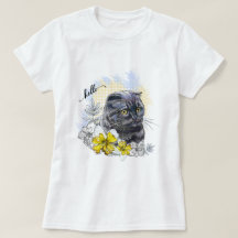 Dibujo manual gracioso gato negro británico con fl