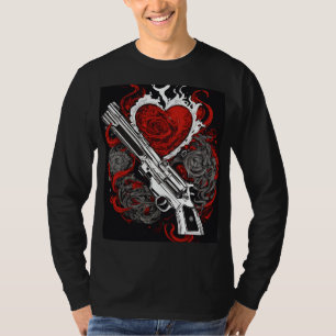 Camiseta "Dibujo moderno en blanco y negro de una pistola d