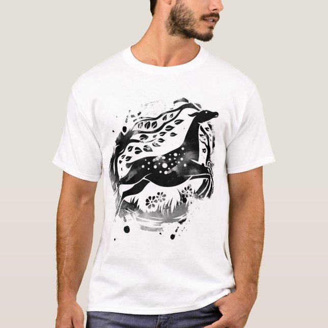 Camiseta Dibujo negro de ciervos (Anverso)