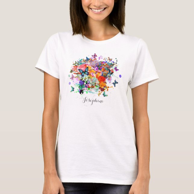 Camiseta Dibujo personalizado salpicado mariposas Pop Art (Anverso)
