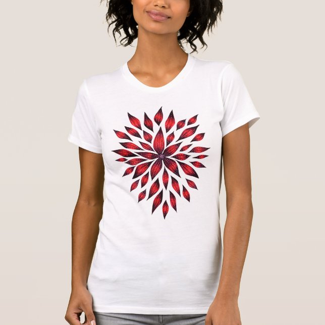 Camiseta Dibujo rojo abstracto del Doodle de la flor (Anverso)