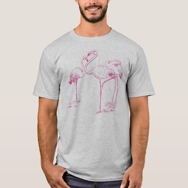 Camiseta Dibujo rosado del flamenco del vintage (Anverso)